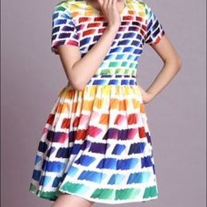 Silky multi colored skater dress